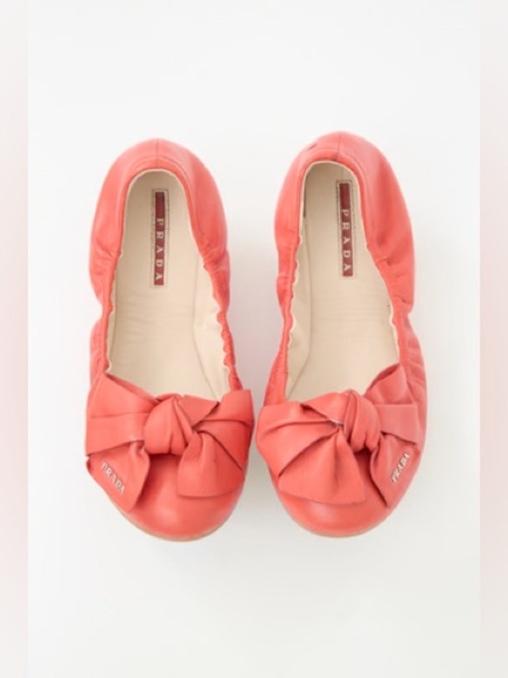 PRADA Leather Bow Accents Ballet Flats